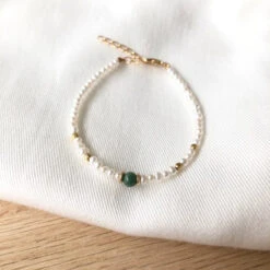 Bracelet "Yuna" Agate Mousse Plaqué Or