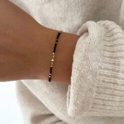 Bracelet "Wallis" Agate Noir Acier