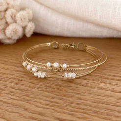 Jonc "Charlie" Acier Perles D'eau Douce