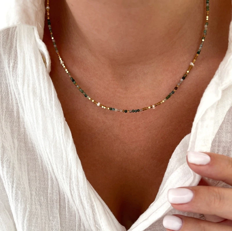 Collier "Wallis" Agate Indienne Acier