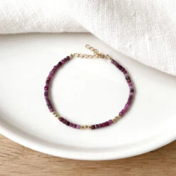 Bracelet "Hamin" Rubis Plaqué Or