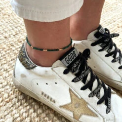 Chaîne De Cheville "Hamin" Malachite Plaqué Or