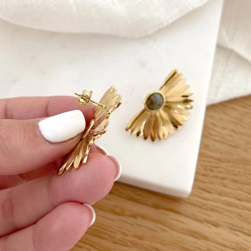 Boucles D'oreilles "Tarrin" Turquoise Africaine Acier – Image 3