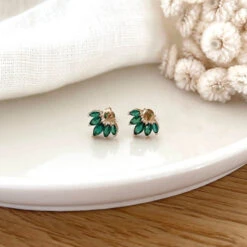 Boucles D'oreilles "Anissa" Vert Plaqué Or