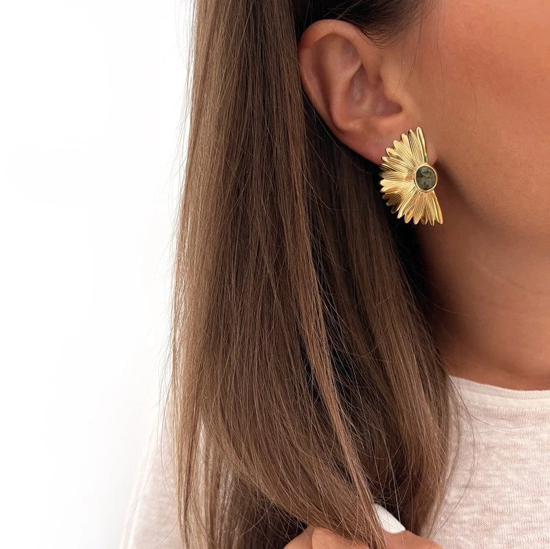 Boucles D'oreilles "Tarrin" Turquoise Africaine Acier – Image 2