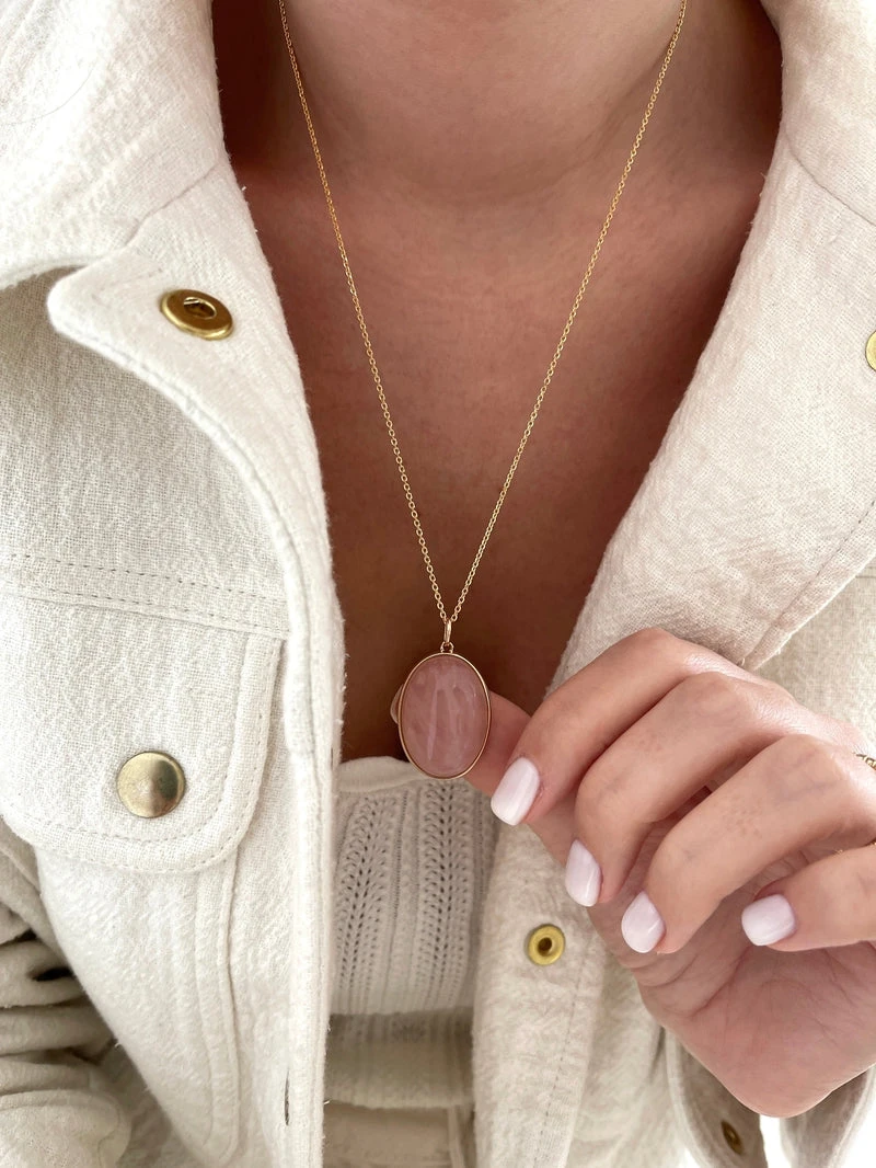 Pendentif "Oderic" Quartz Rose Plaqué Or – Image 2